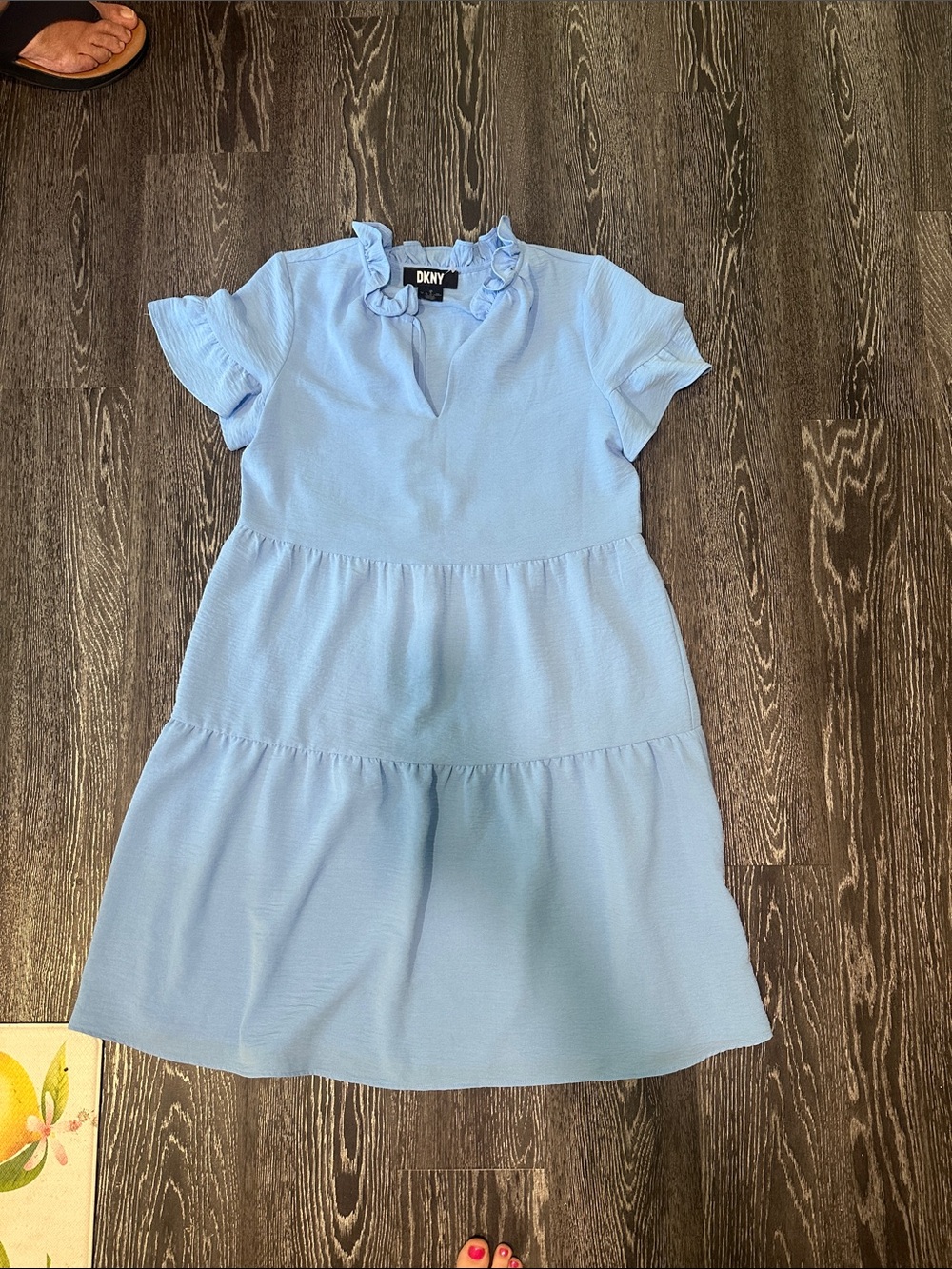 DKNY Light Blue Tiered Ruffle Neck Dress